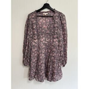 LoveShackFancy Cassidy Dress 6 Pink Floral Puff Sleeve Ocean Breeze Ruffled Mini